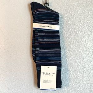Perry Ellis Portfolio Blue Striped Crew Socks